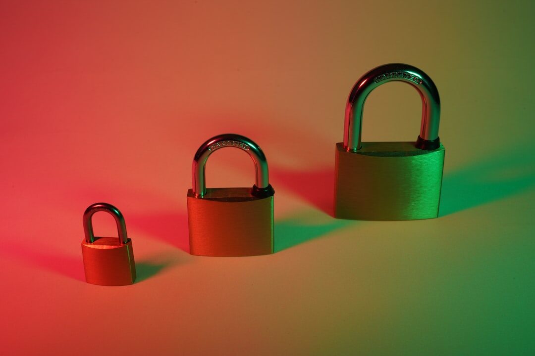 Cybersecurity concept with digital lock and encrypted network