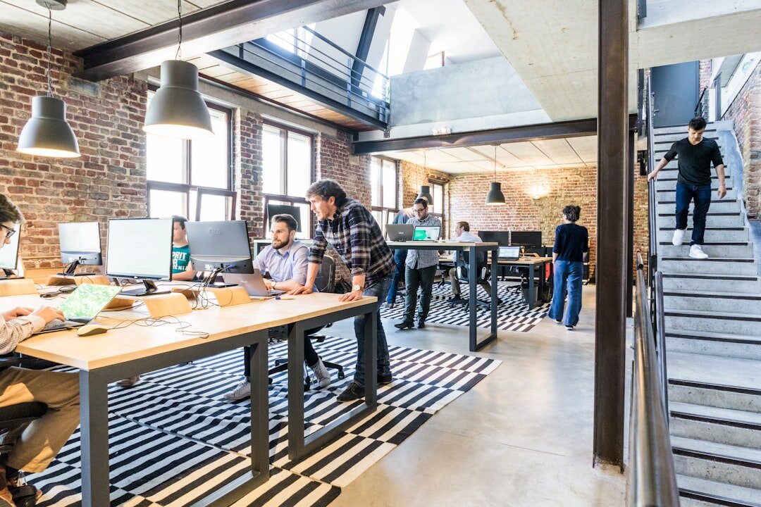 Modern open plan tech company office workspace